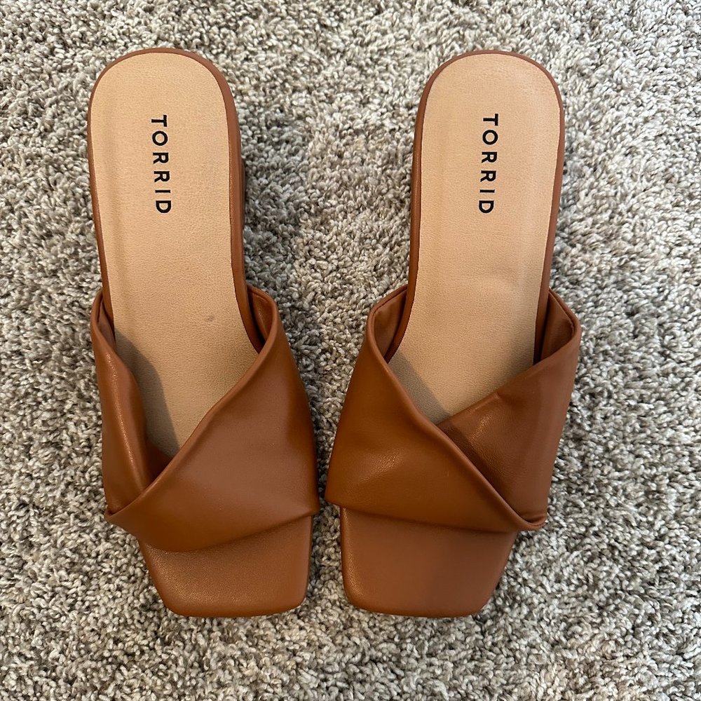 Camel Faux Leather Open Toes Heel Sandals